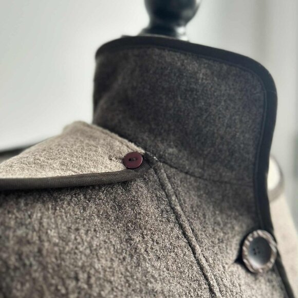 Vintage ME-JAY Taupe Brown Virgin Wool Longline Coat with Removable Hood – US 6 - Picture 9 of 13